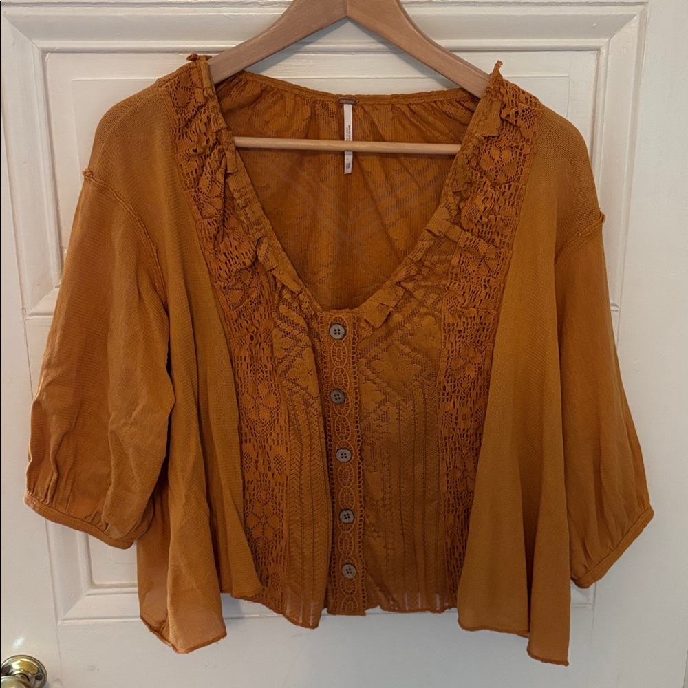 Free People Terracotta Lace Blouse